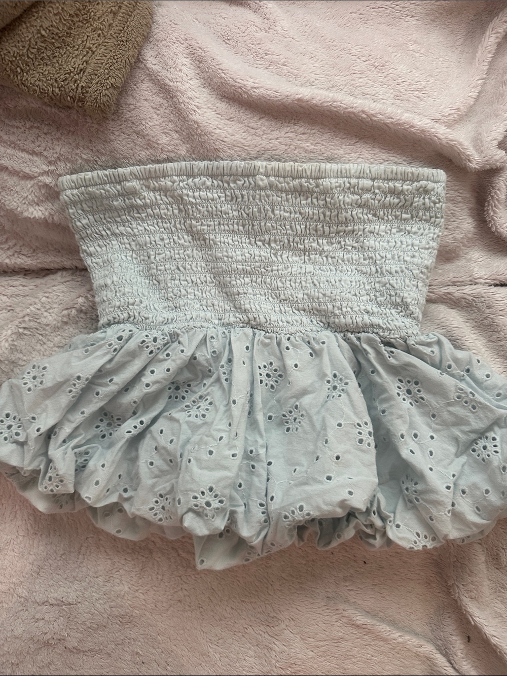 American Eagle Outfitters Light Blue Strapless Eyelet Tube Top
